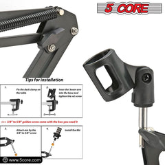 5Core Microphone Boom Arm – Adjustable Desk Mic Stand with Clamp, Black