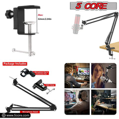 5Core Microphone Boom Arm – Adjustable Desk Mic Stand with Clamp, Black