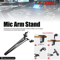5Core Microphone Boom Arm – Adjustable Desk Mic Stand with Clamp, Black