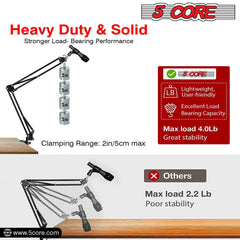 5Core Microphone Boom Arm – Adjustable Desk Mic Stand with Clamp, Black
