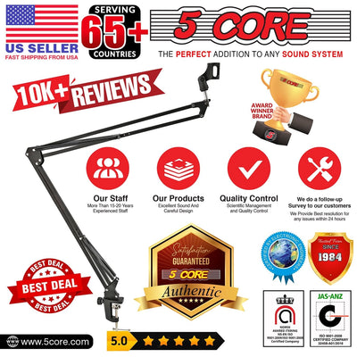 5Core Microphone Boom Arm – Adjustable Desk Mic Stand with Clamp, Black