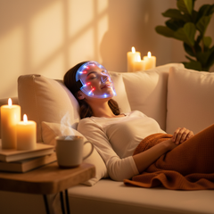 LED Therapy Face Mask lifestyle photo - woman relaxing at home